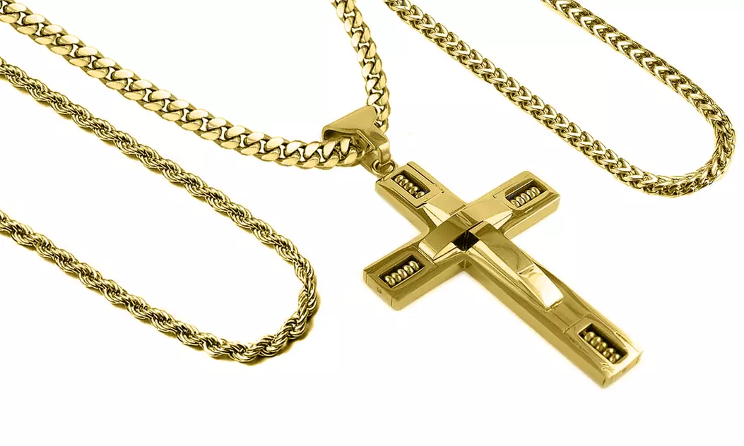 Stainless Steel Cross With 3 Interchangeable 24" Curb , Rope and Franco Chains  - Second Medium