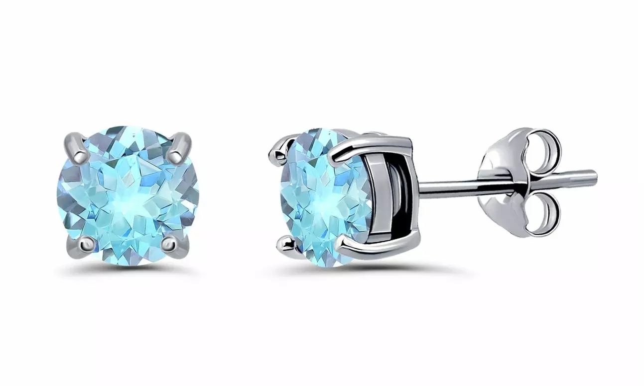 Birthstone Sterling Silver & 18KT Solitaire Stud Earrings 6mm, Round