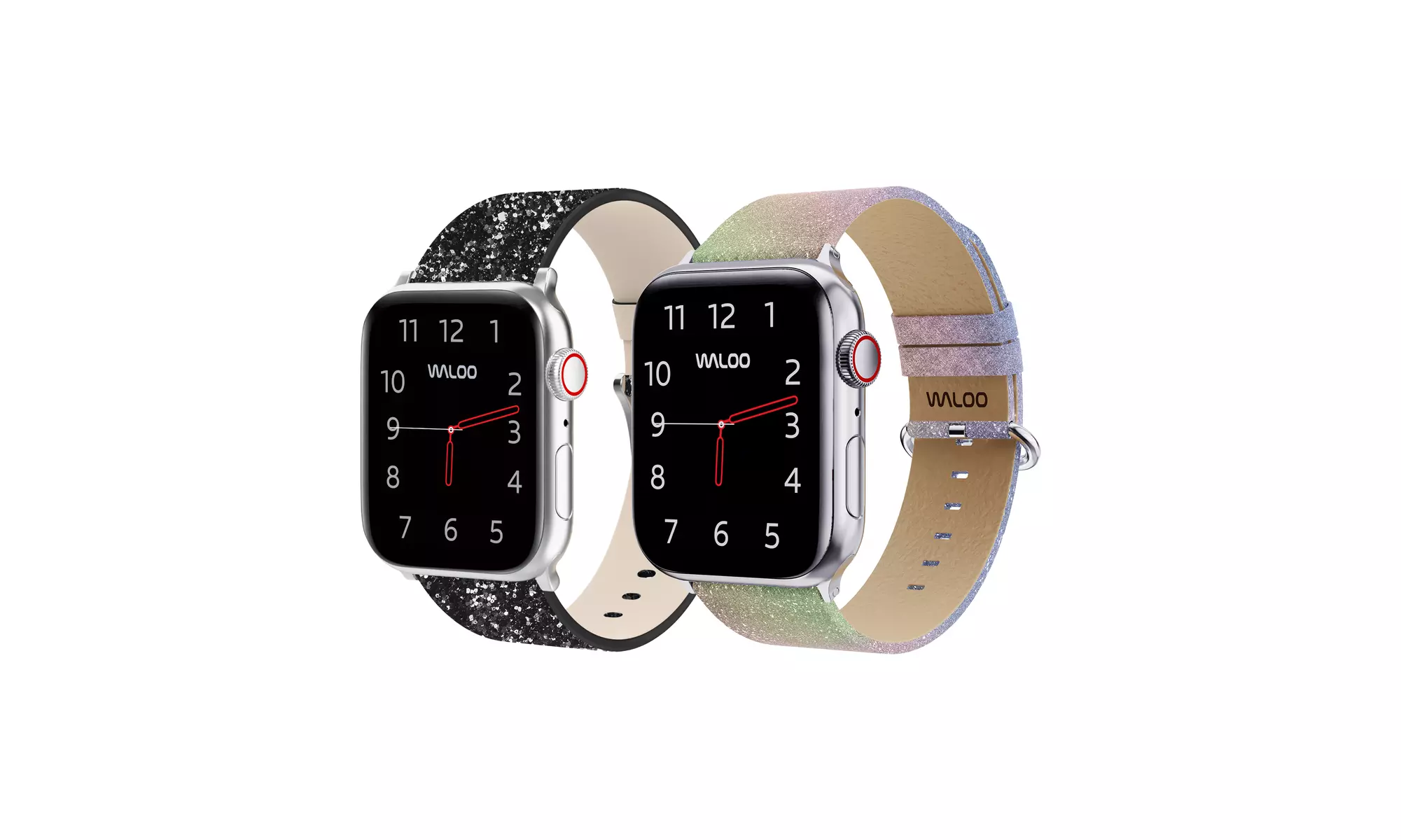 Waloo Two-Pack of Leather Bling and Shiny Brilliance Apple Watch Bands