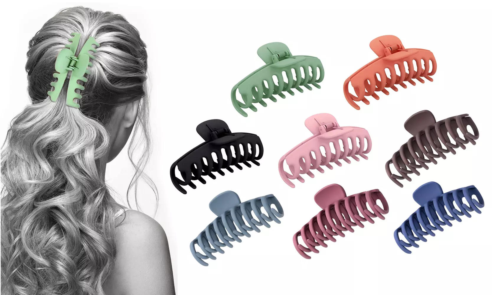 8 Pack: Women's Acrylic Large Claw Matt Hair Clips For Hair Styling and Grip - Primary Image