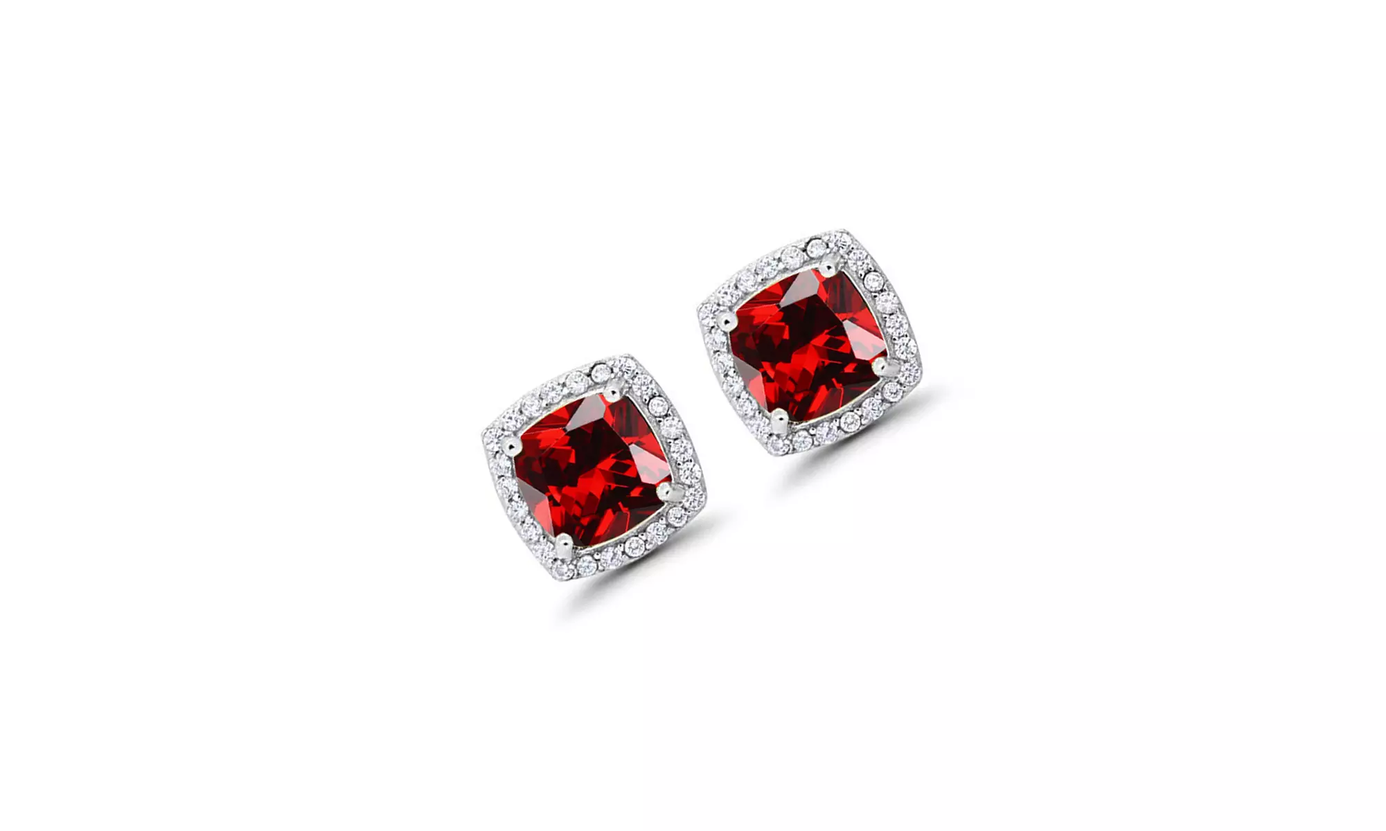 Paris Jewelry 14k White Gold Created Halo Princess Garnet Stud Earrings Plated