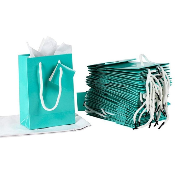 small teal gift bags