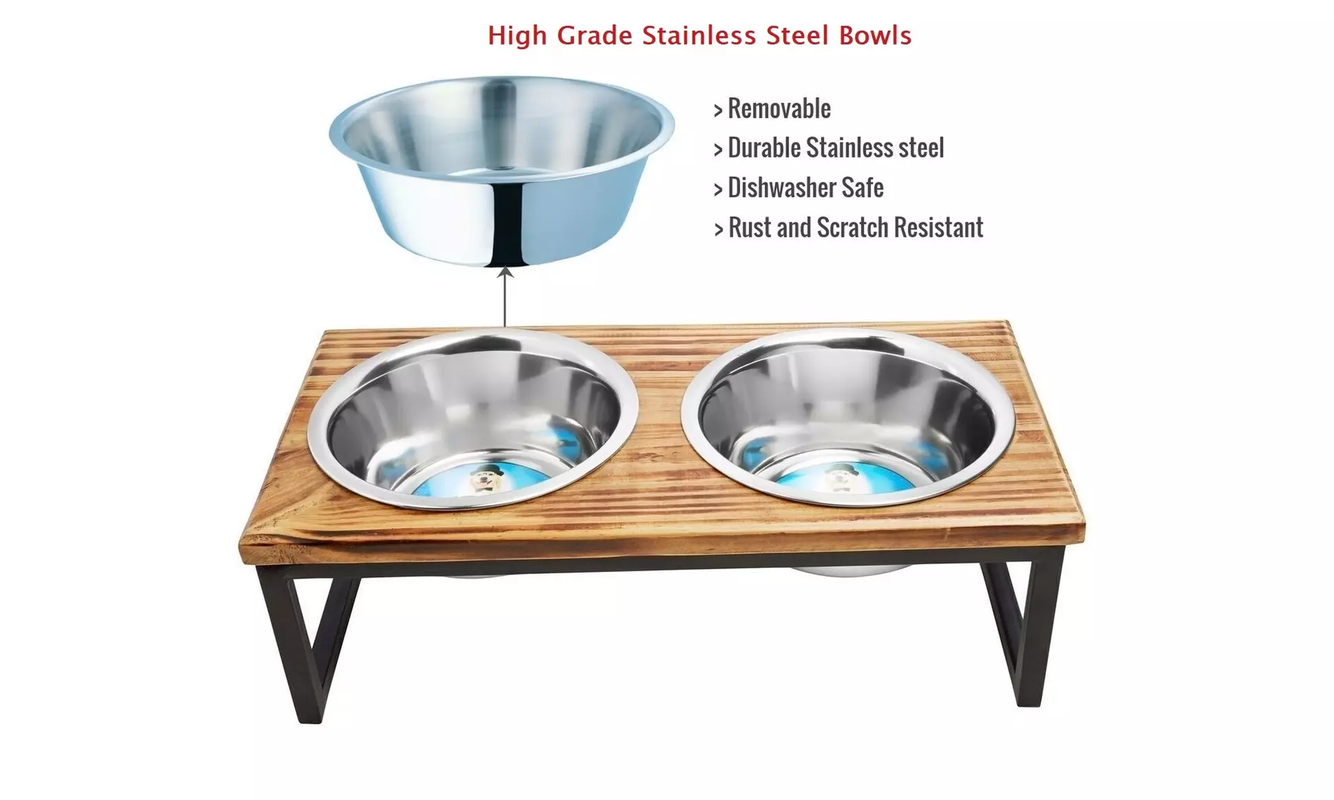 Indipets Wooden Elevated Feeder with Bowls