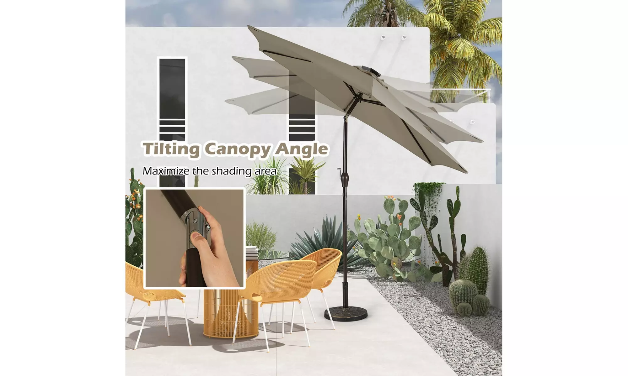 9ft. Patio Umbrella Solar LED Lights Steel Tilt with Crank