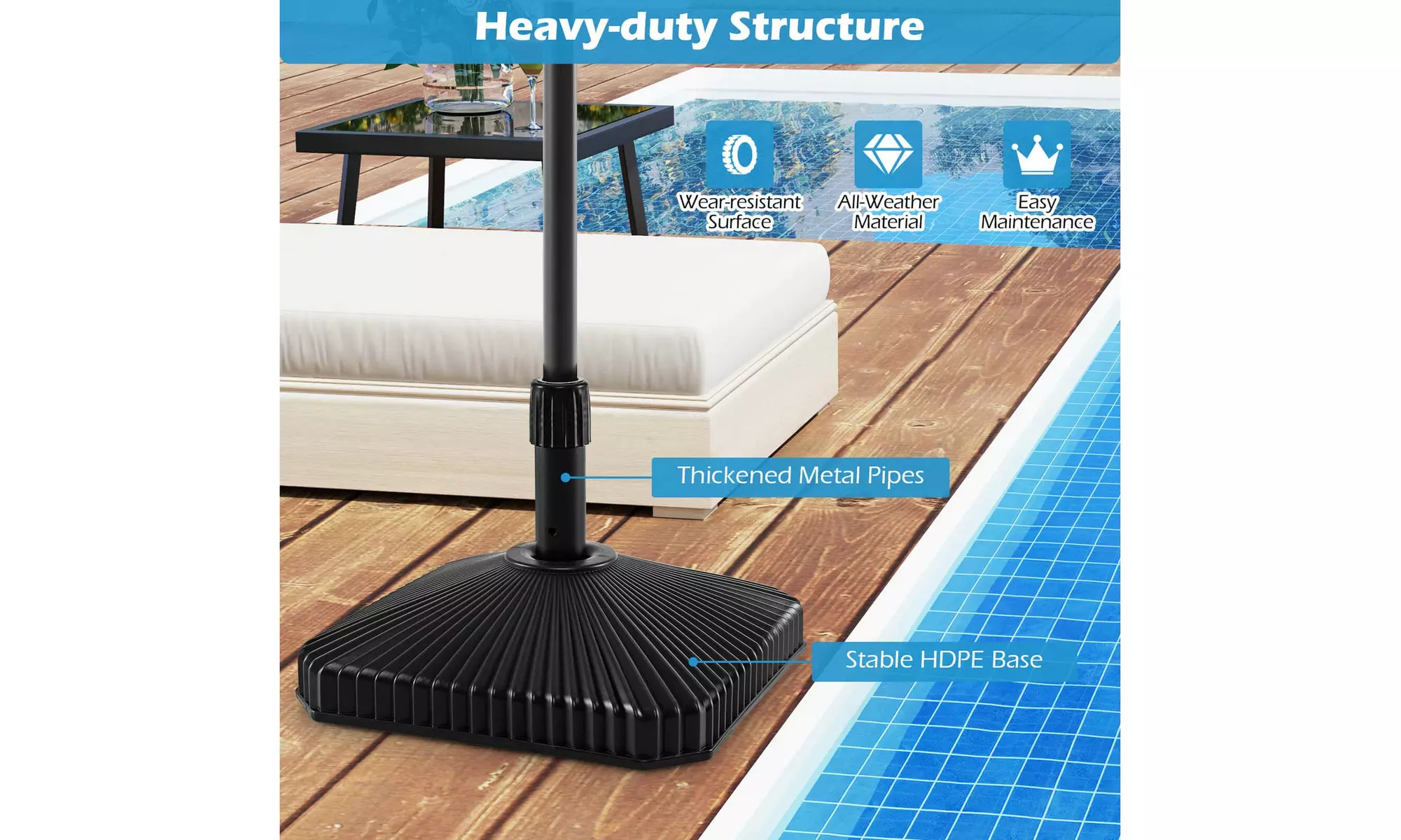 Costway Poolside Umbrella Stand with Refillable Water and Sand Base