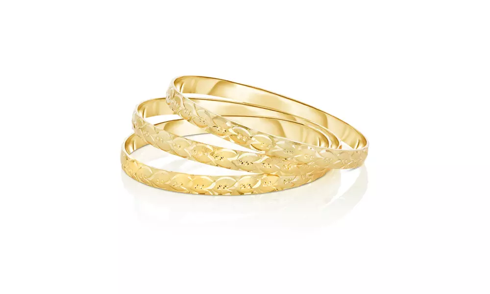 Set of 3 Diamond Cut Heart Bangles in 18K Gold - Primary Image