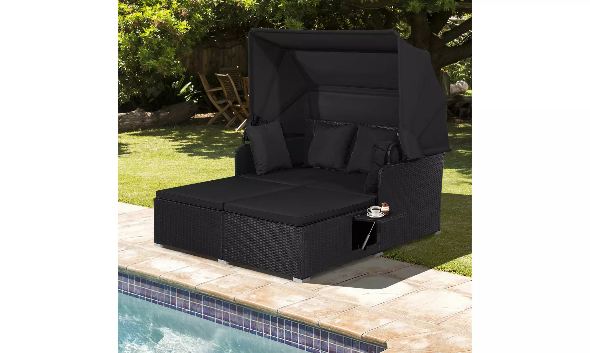 Costway Rattan-Effect Daybed with Retractable Top Canopy