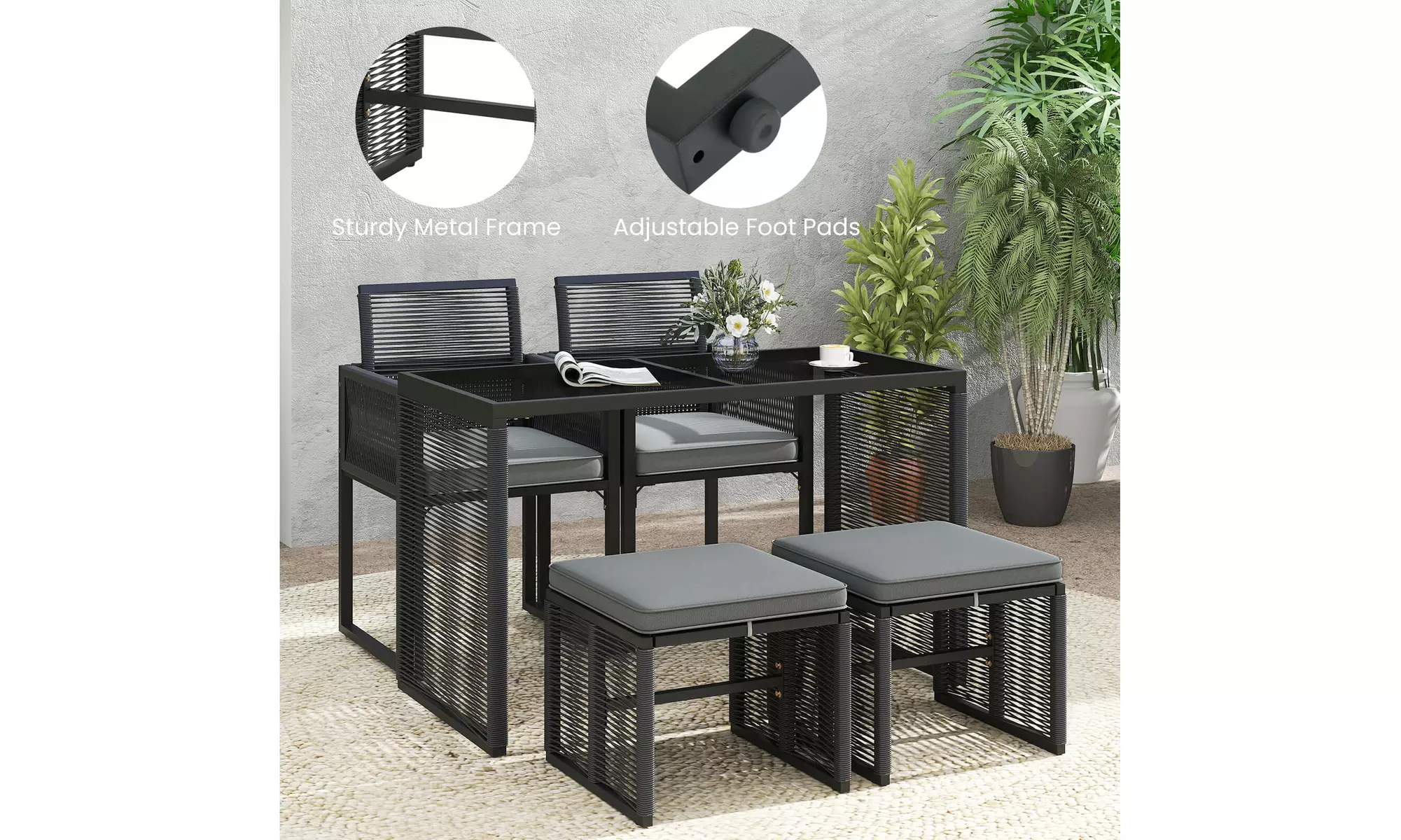 Costway Five-Piece Rattan-Effect Outdoor Dining Set