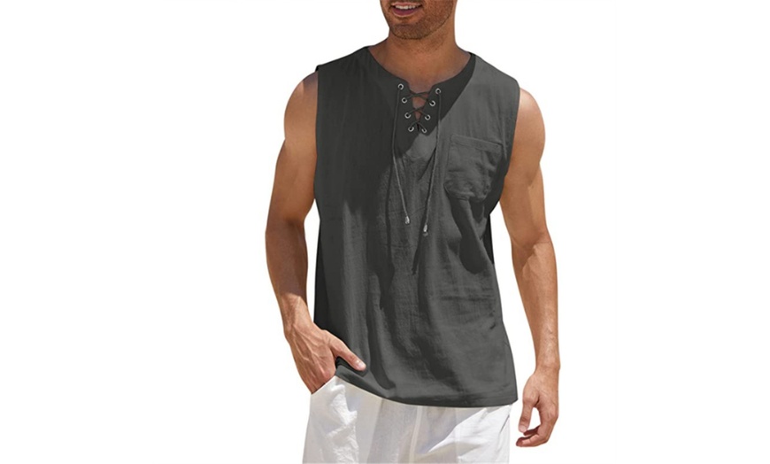 Up To 67% Off on Men Tank Top Cotton Linen Bea... | Groupon Goods