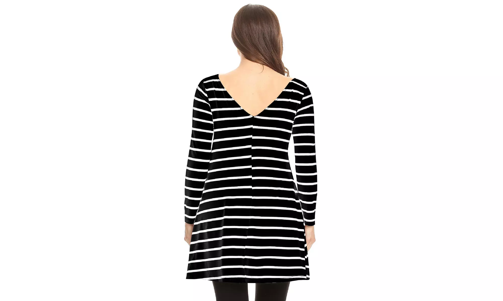 Striped A-Line Pockets Long Sleeves Relaxed Fit Dress Tee Top