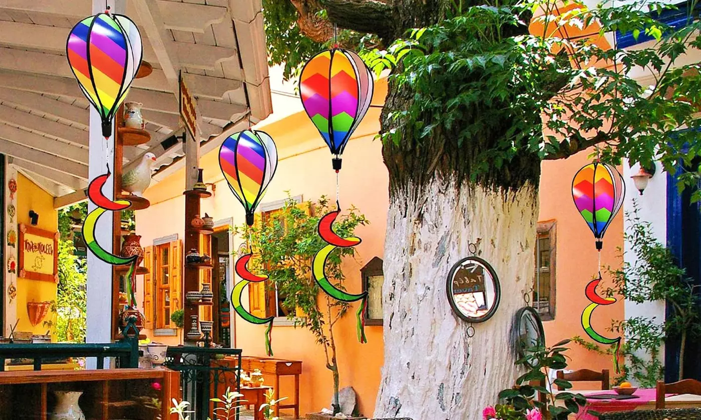 2pcs Hot Air Balloon Wind Spinner Rainbow Garden Windmill Hanging Decor
