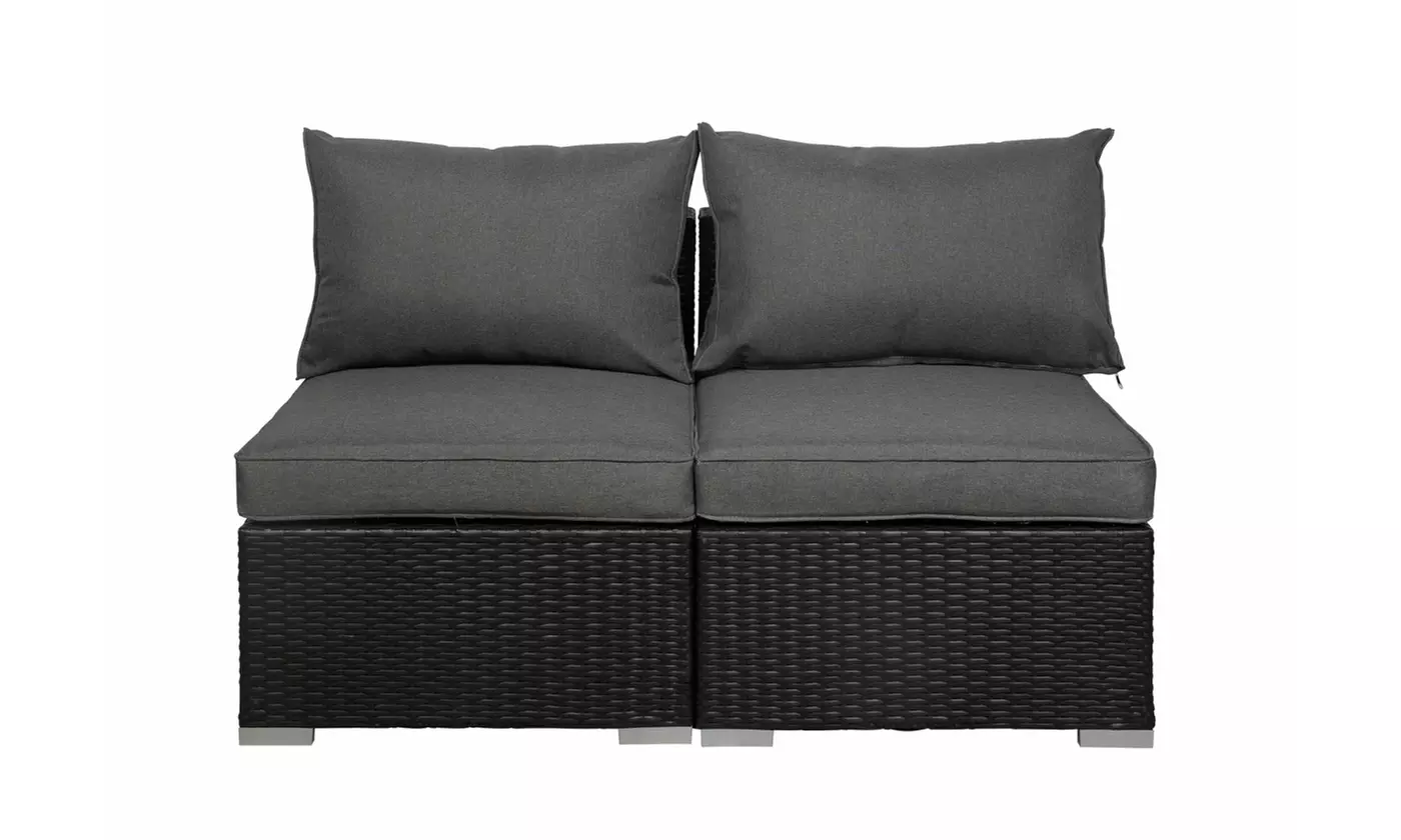 Ashley Outdoor Patio Rattan Wicker Armless Sofa with Cushions (Set of 2) - Second Medium