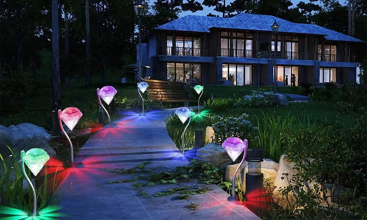 SolarEK Color Changing LED Diamond Solar Stake Lights (4- or 8-Pack)