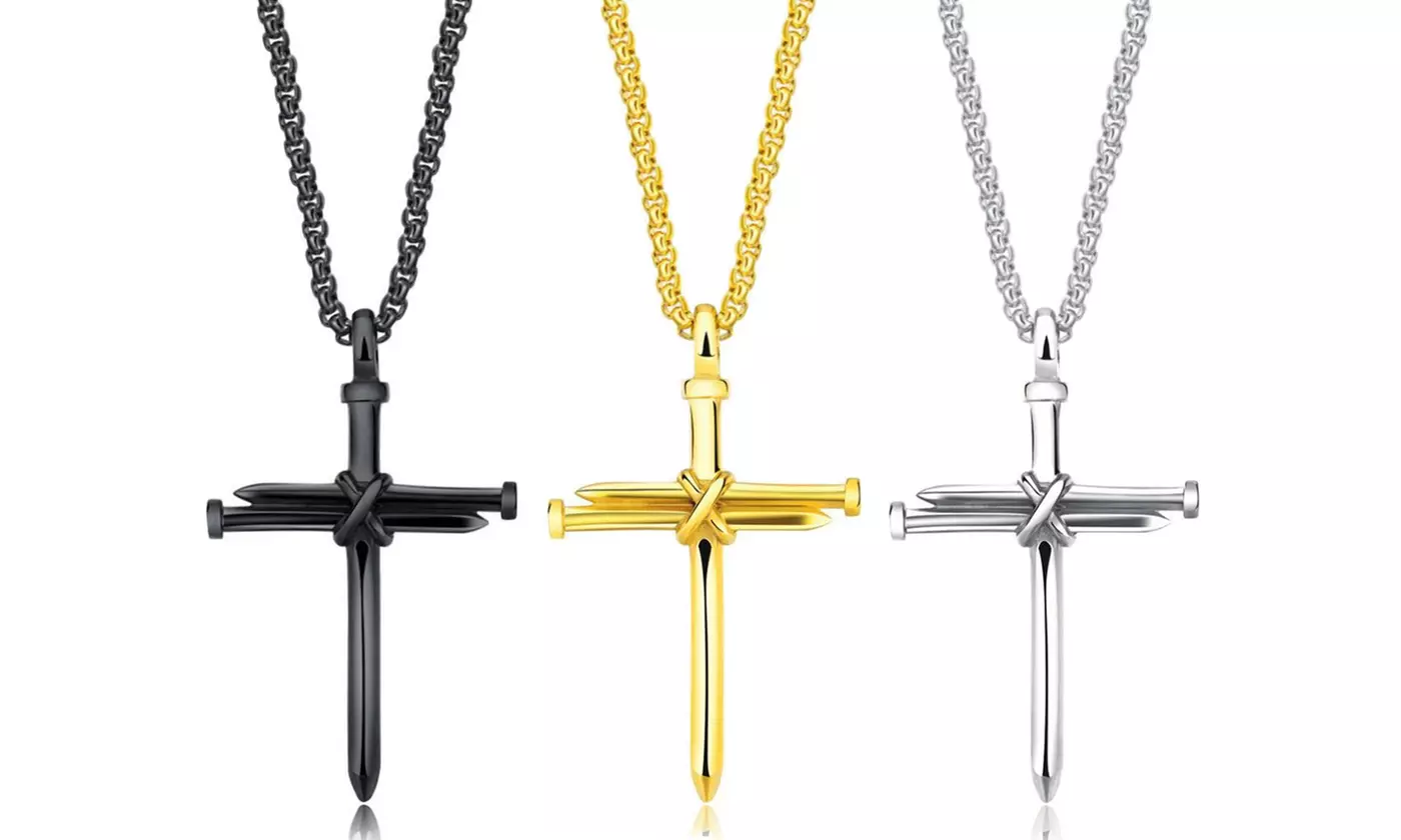 Stainless Steel Nail Cross Pendant Necklace with 24 Inch Chain