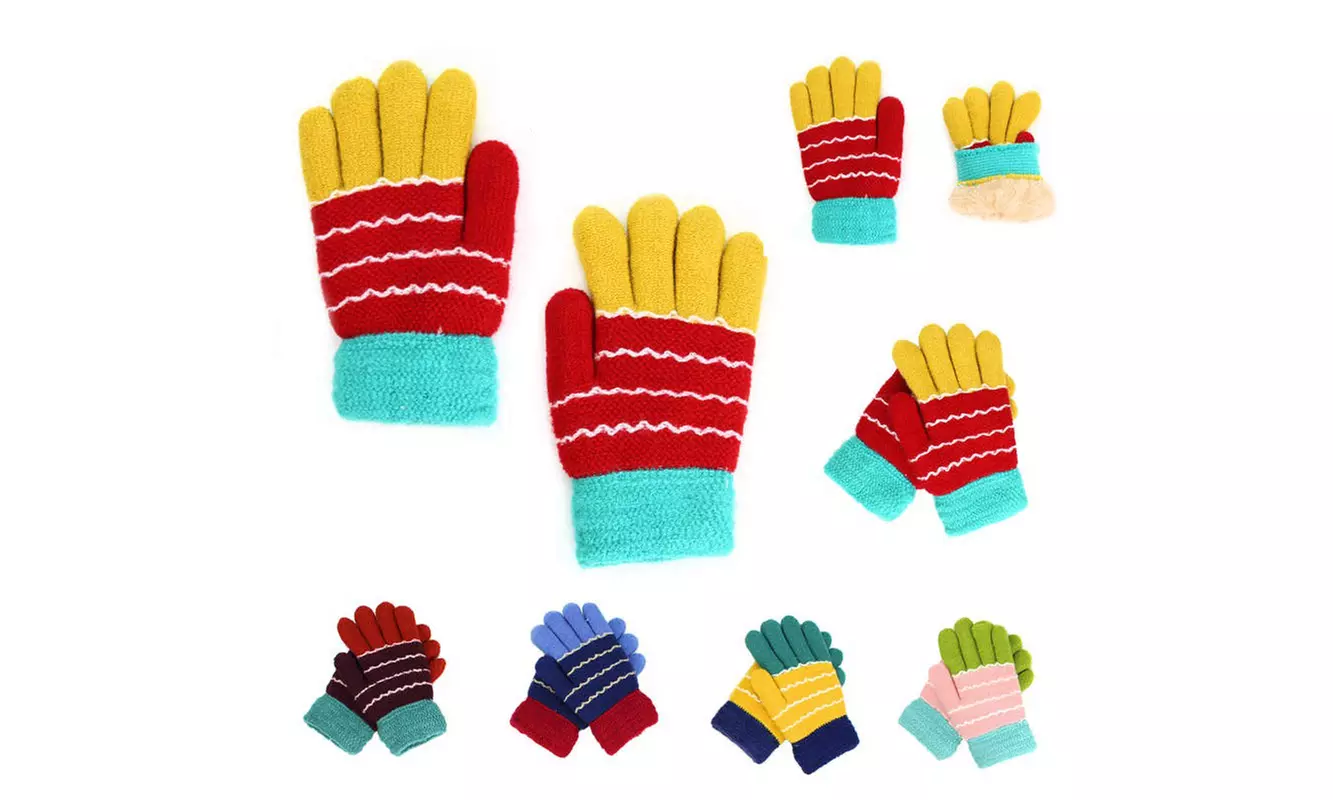 2 Pack - Kids Double Layer Warm Sherpa Lined Winter Gloves Boys Girls 2-7 Yrs - Primary Image