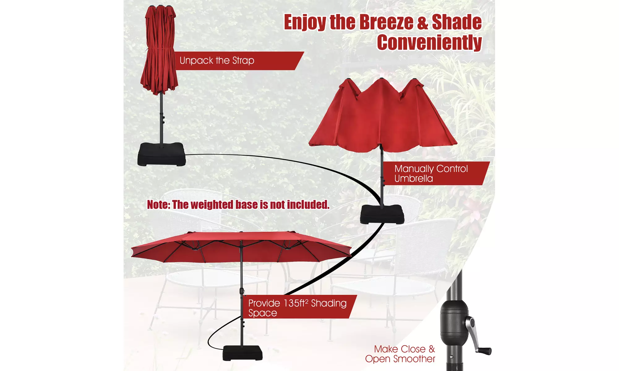 Costway 15FT Patio Double-Sided Umbrella Crank Outdoor Garden Market Sun Shade