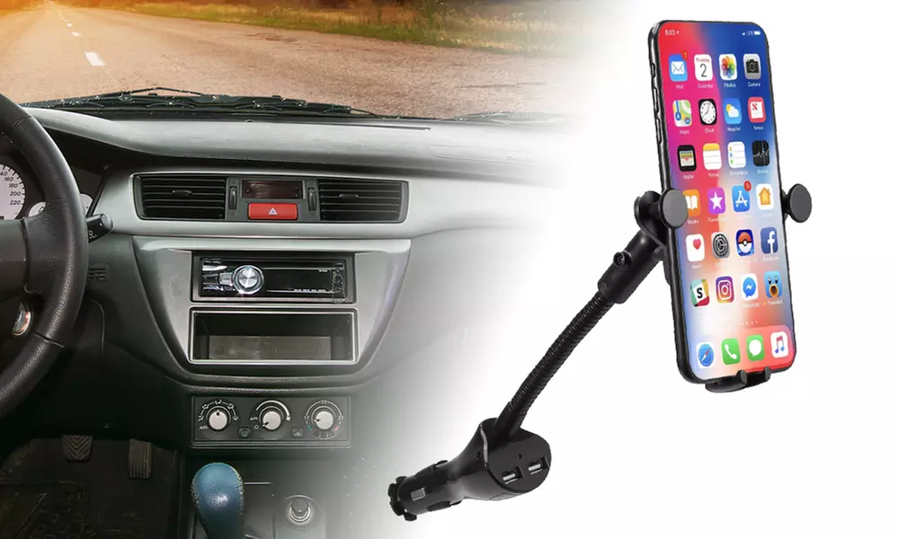 Cigarette Lighting with Phone Holder, 3.1 A Dual USB Charging Ports, Car mount - Primary Image
