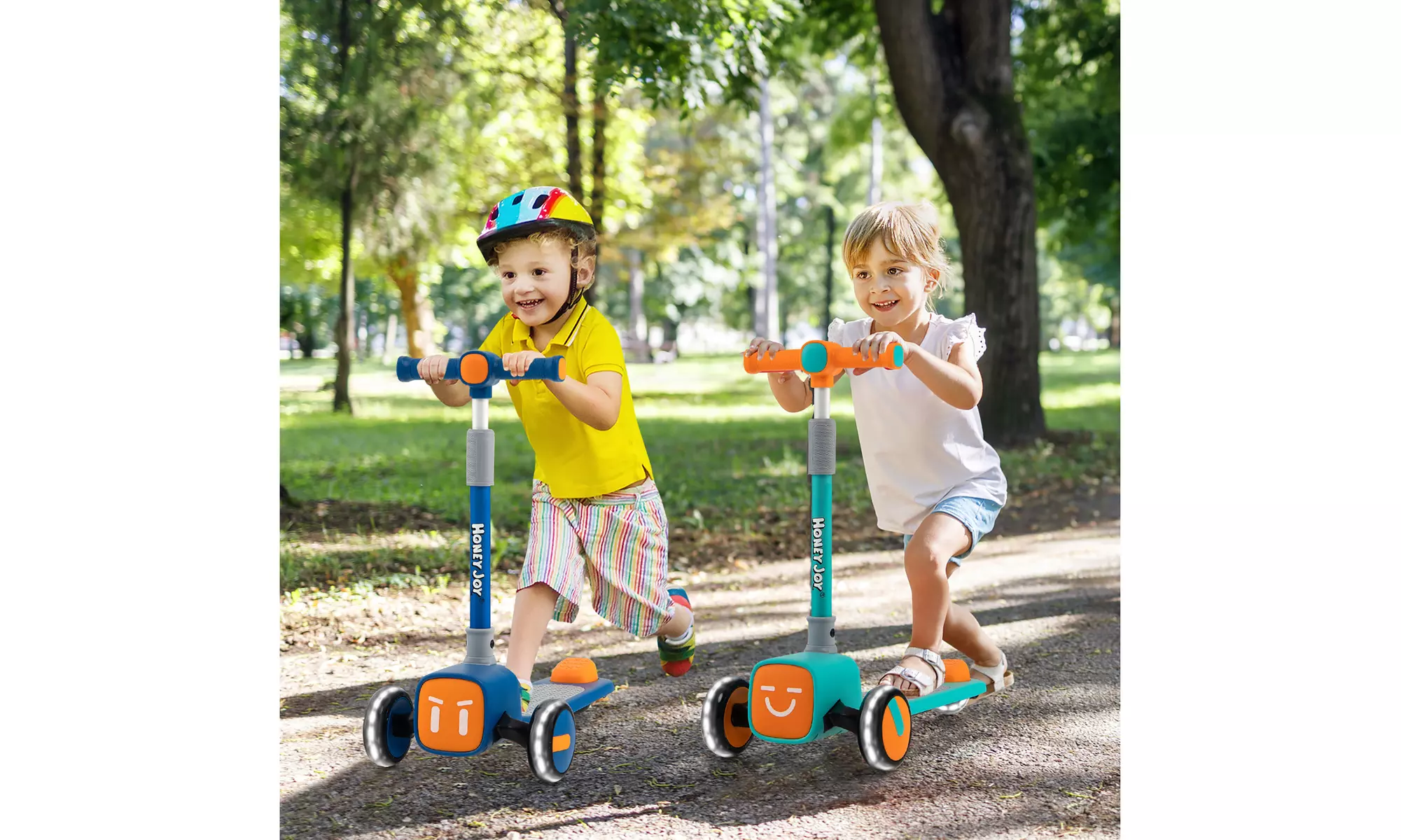 Folding Adjustable Kids Toy Scooter LED Flashing Wheels Horn 4 Emoji Covers - Primary Image