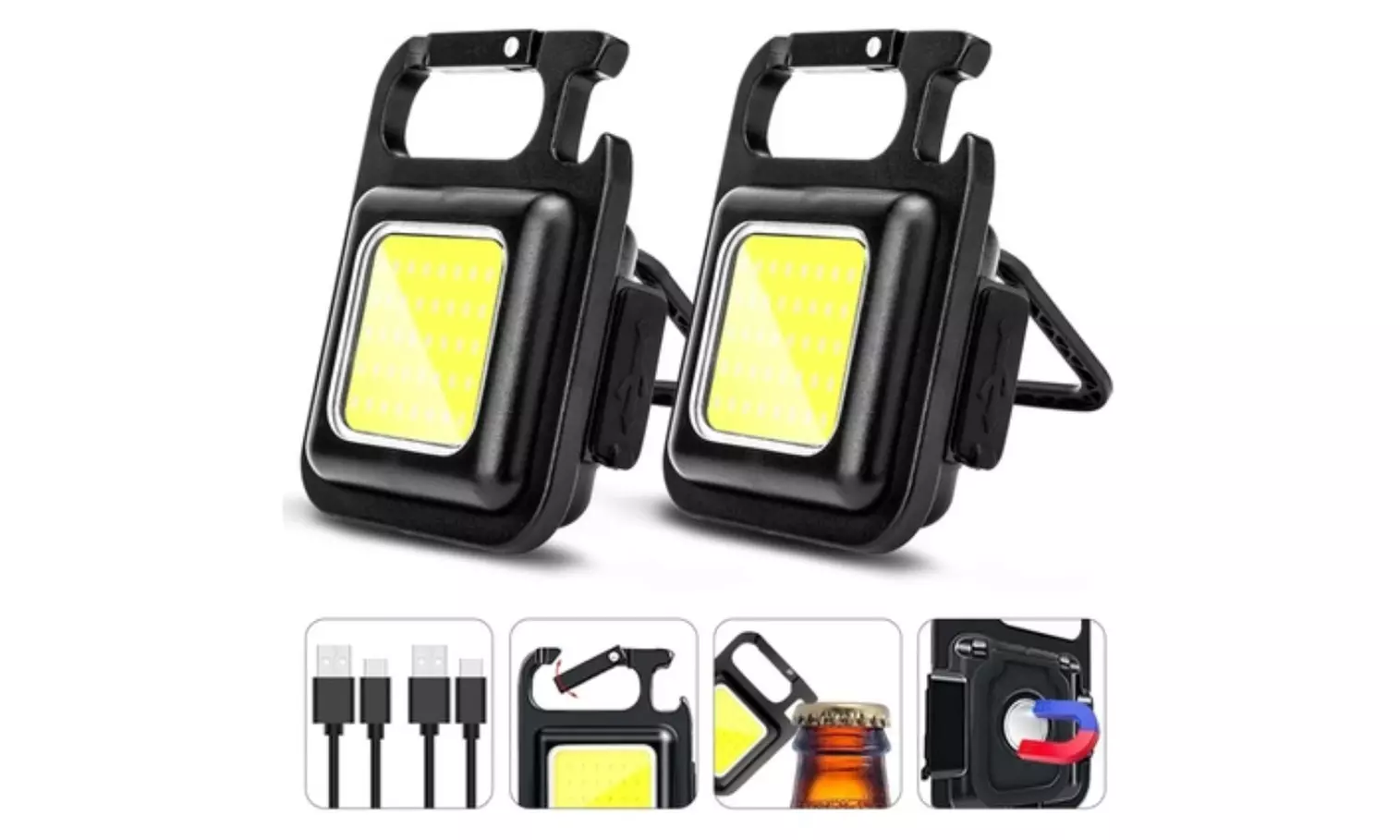 Rechargeable COB Keychain Flashlights with Bottle Opener