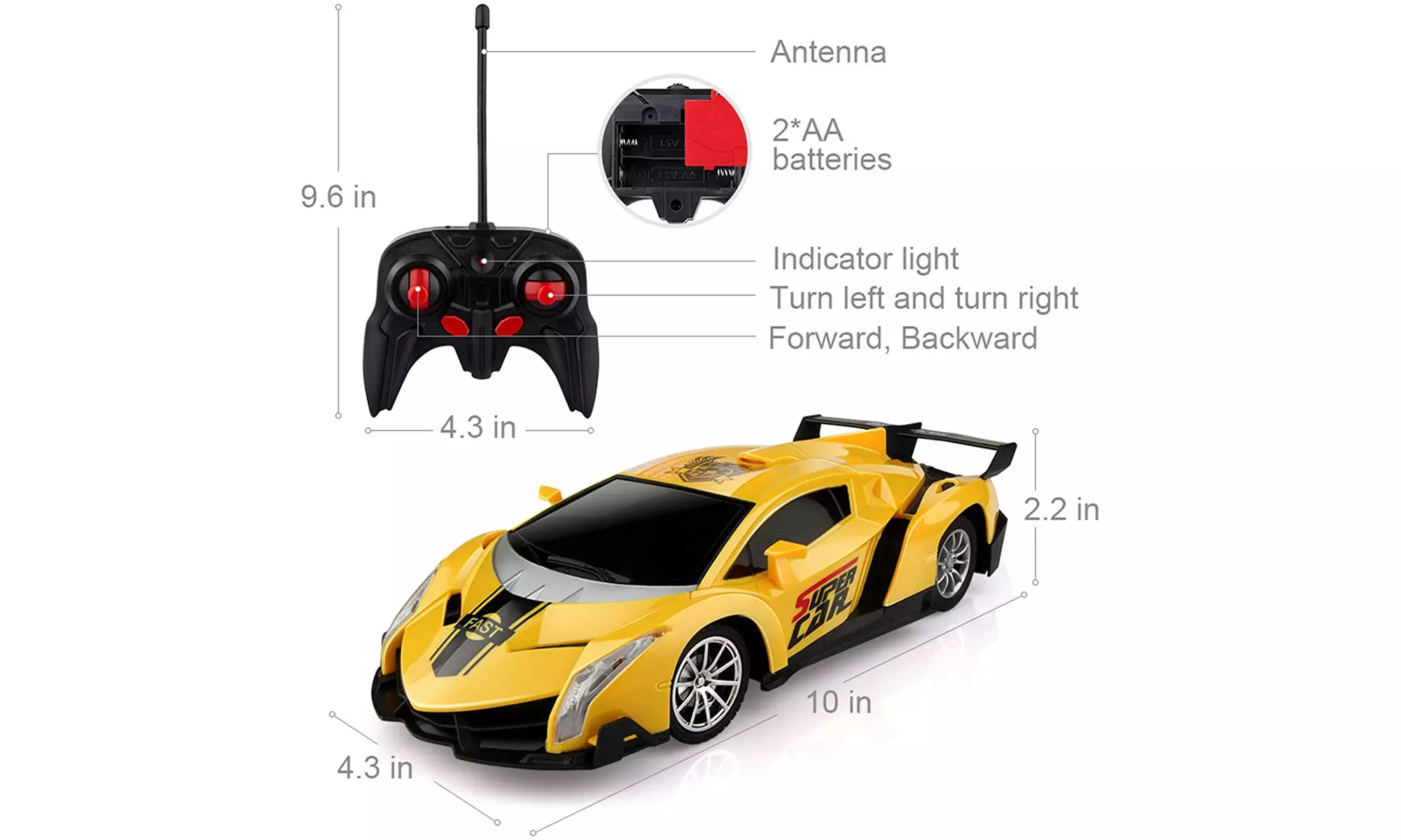 Electric Remote Control Car with Lights and Controller - Primary Image