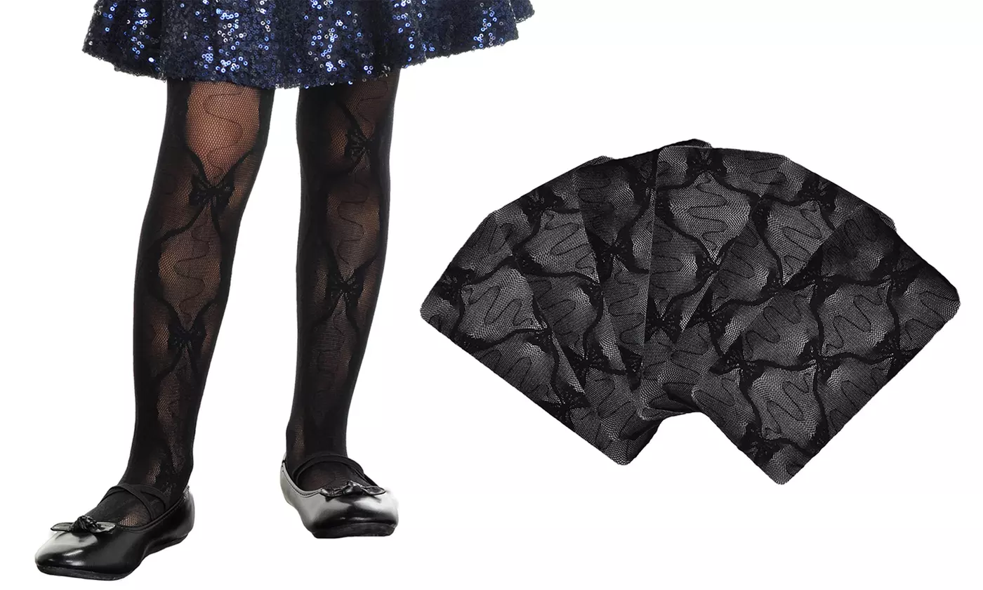 Angelina Bow-Tie Pattern Girls Lace Pantyhose (6-Pack) - Primary Image