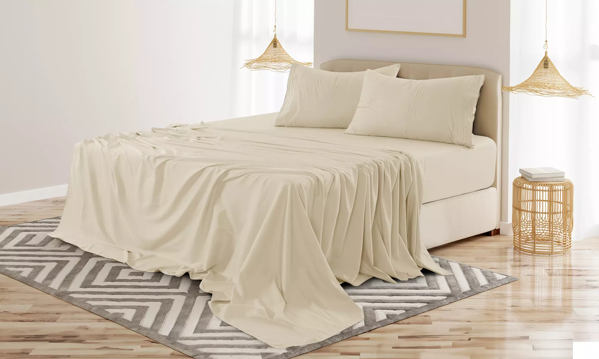 Lux Decor 4Pc Deep Pocket Sheet Set With Embroidered Pillowcases & Giftable Bag