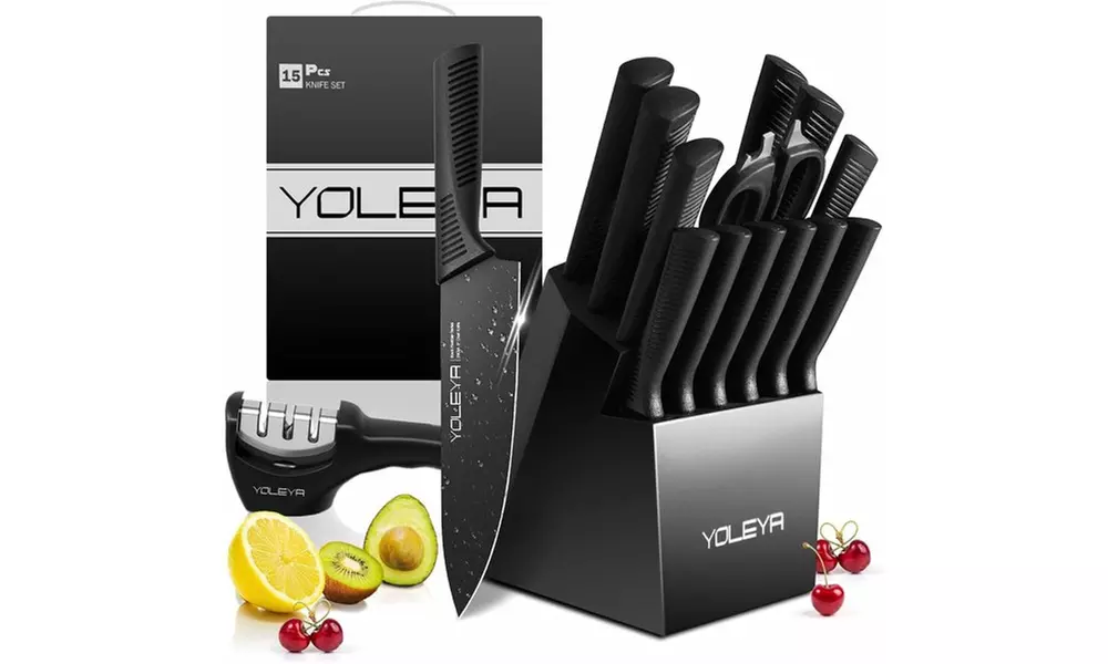 15 Pieces Kitchen Knife Set Non Stick Coating Knife set with Block - Primary Image