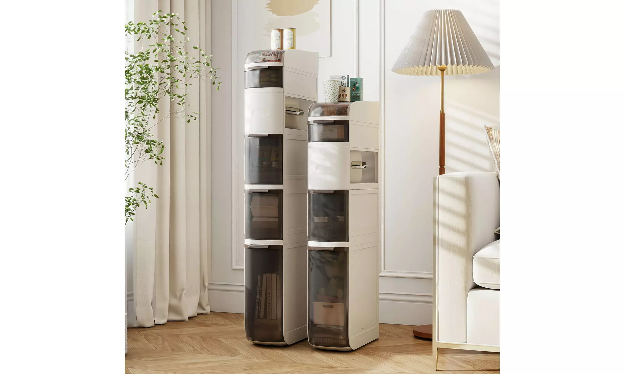 Costway Narrow Bathroom Storage Cabinet with Drawers Tissue Box Wheels