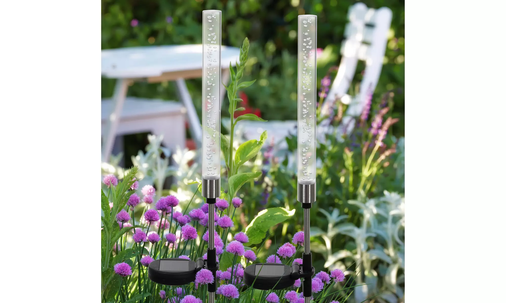 Exhart Two Solar Color Changing Acrylic Stationary Bubble Cylinder Garden Stakes - Primary Image