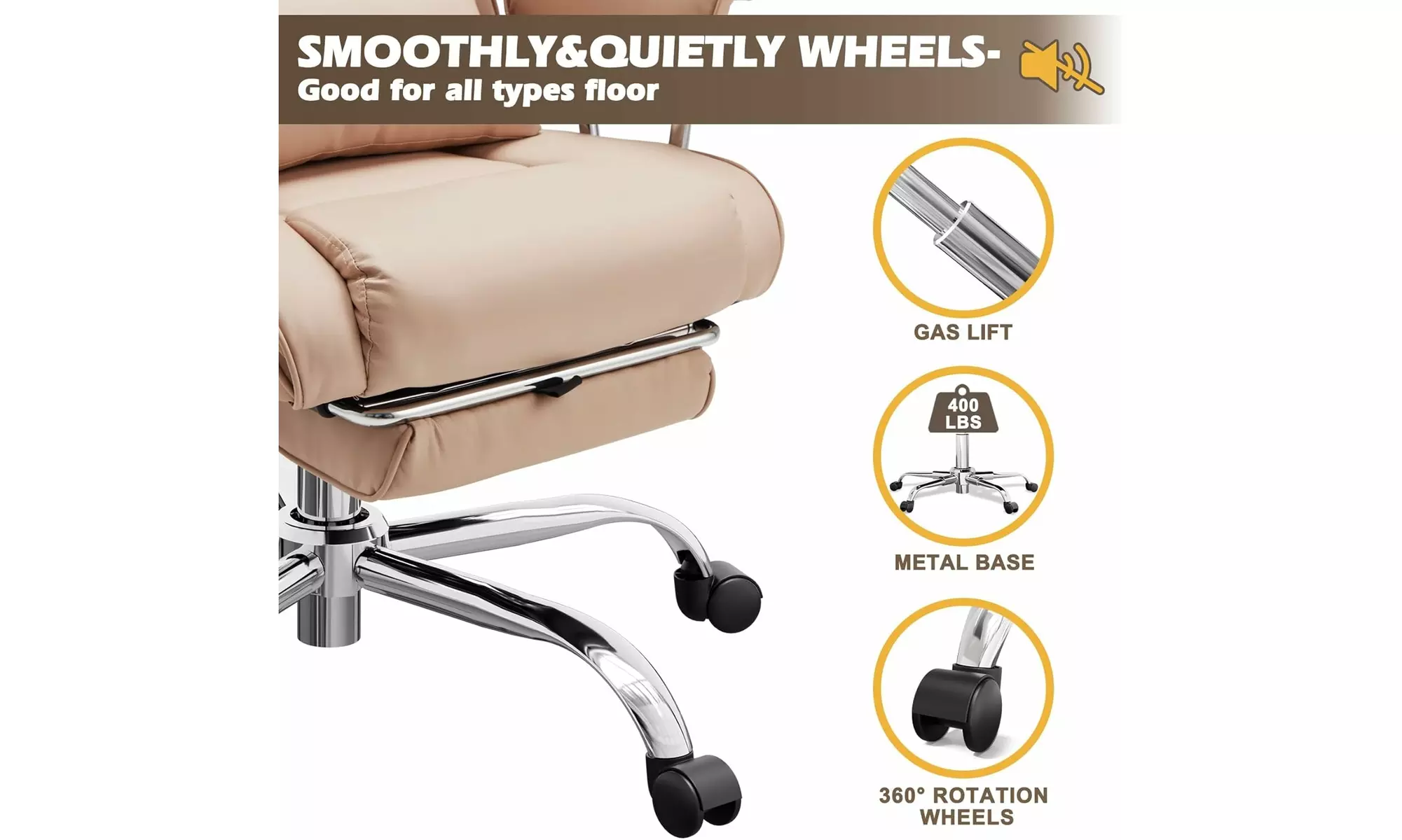 Executive Reclining Office Chair with Extendable Footrest – High Back Padded Desk Chair for Home Office