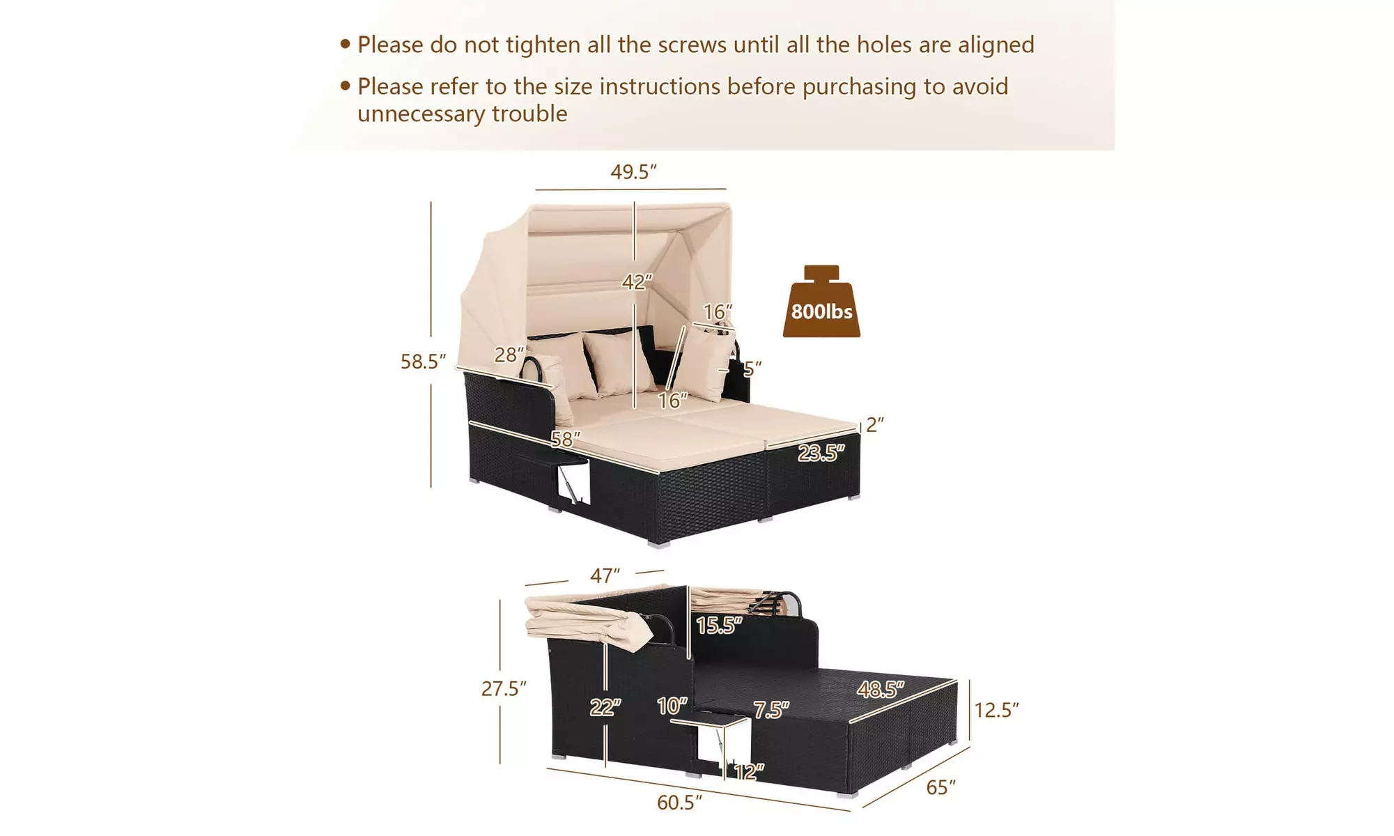 Costway Rattan-Effect Daybed with Retractable Top Canopy