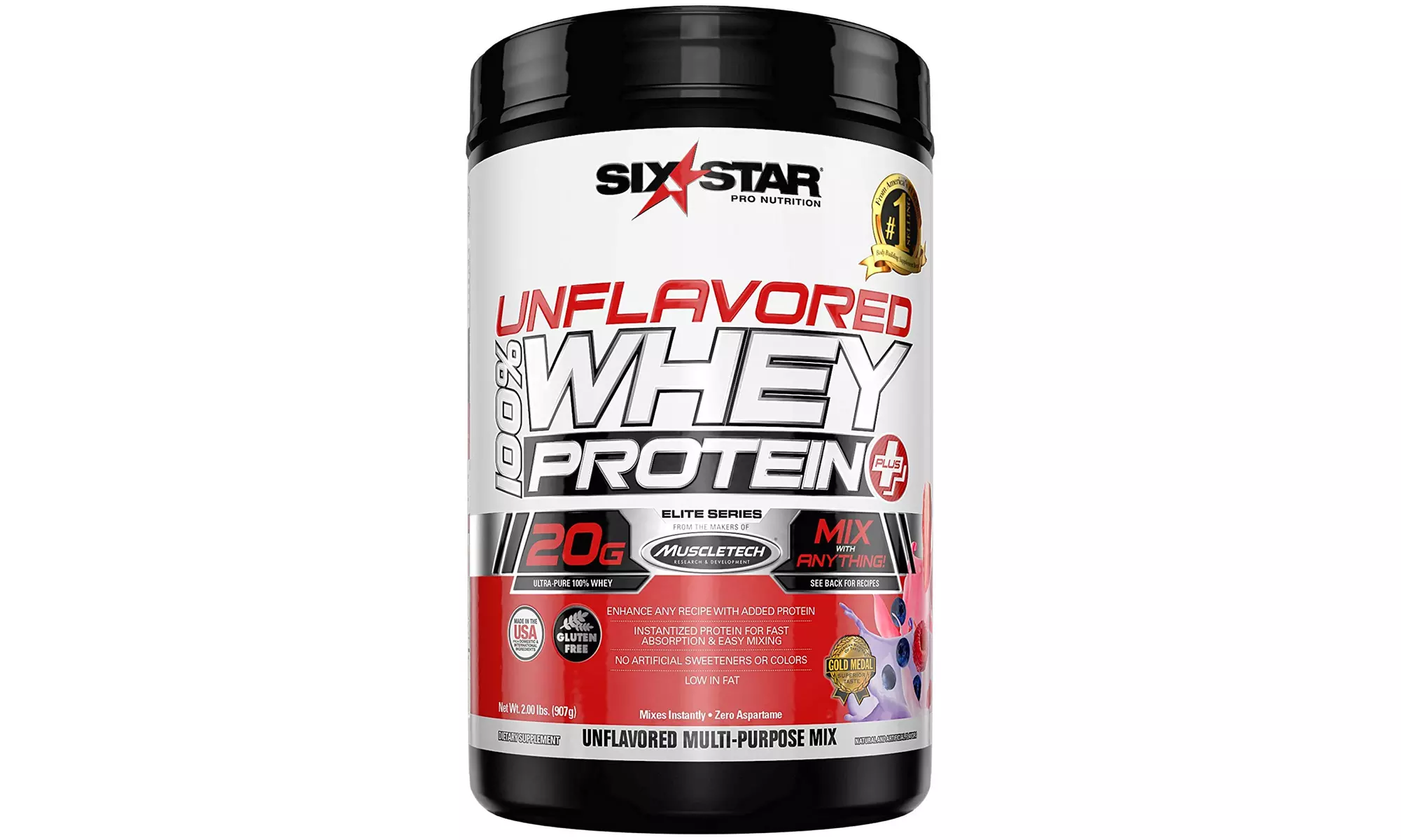 Six Star Elite Series Whey Protein Powder Plus Muscle Builder, Unflavored, 2 lbs - Primary Image