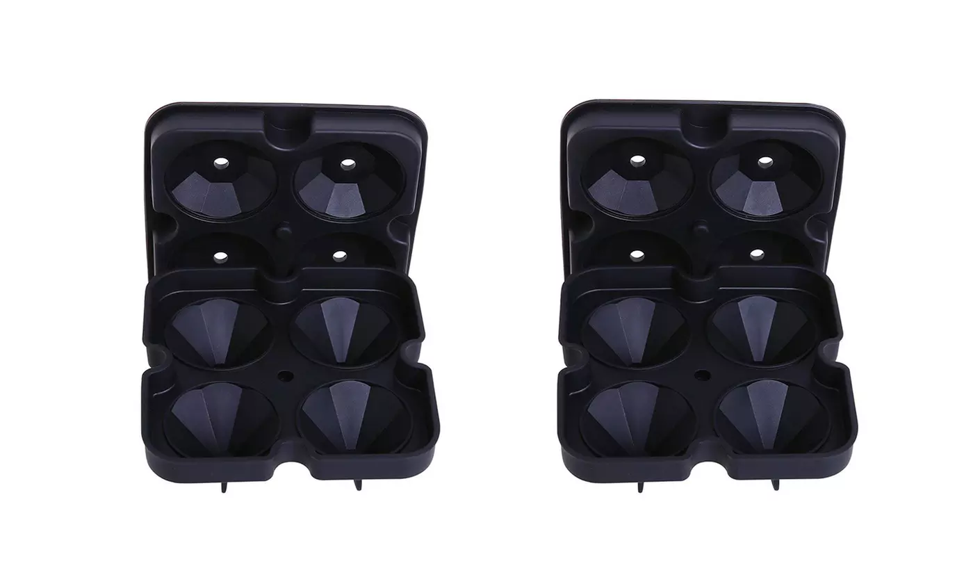 Diamond Ice Cube Maker Tray with Lid - Silicone Molds in 1, 2, or 4 pack 