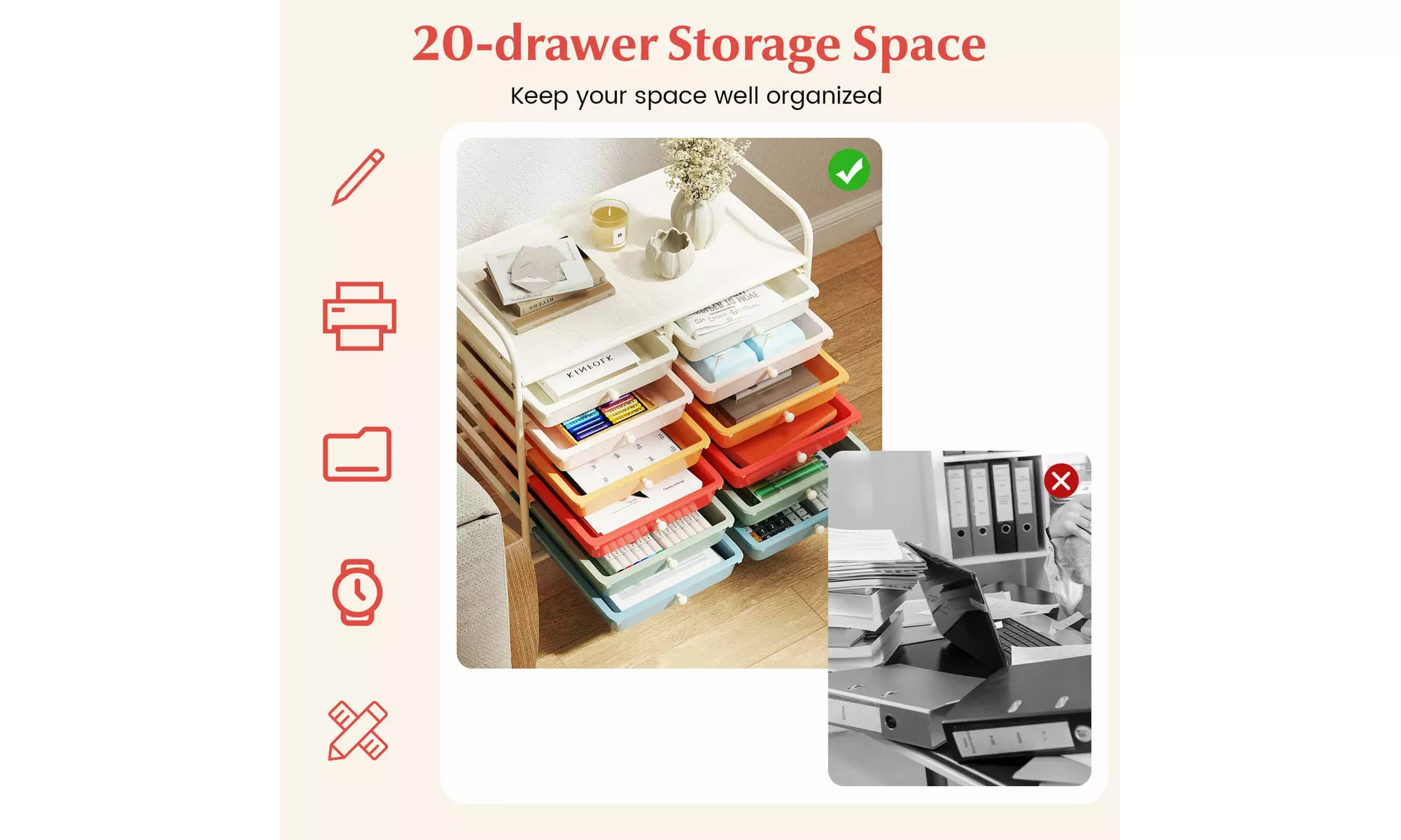 Costway 12 Drawers Rolling Cart Storage Scrapbook Paper Studio Organizer Bins