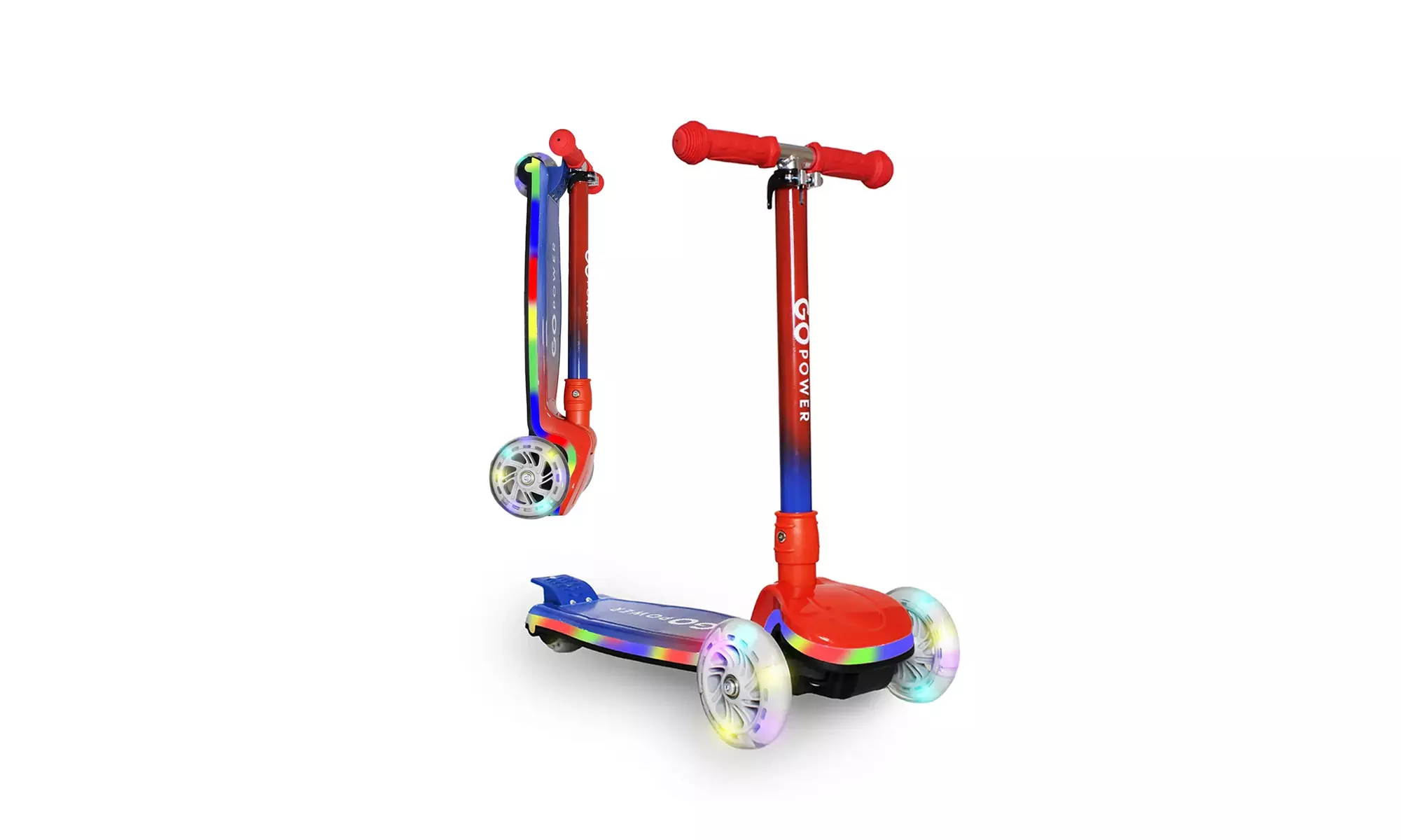 GoPowerBike GoRider 3-Wheel Scooter Light Up Foldable Toddler Kids Kick Scooter - Primary Image
