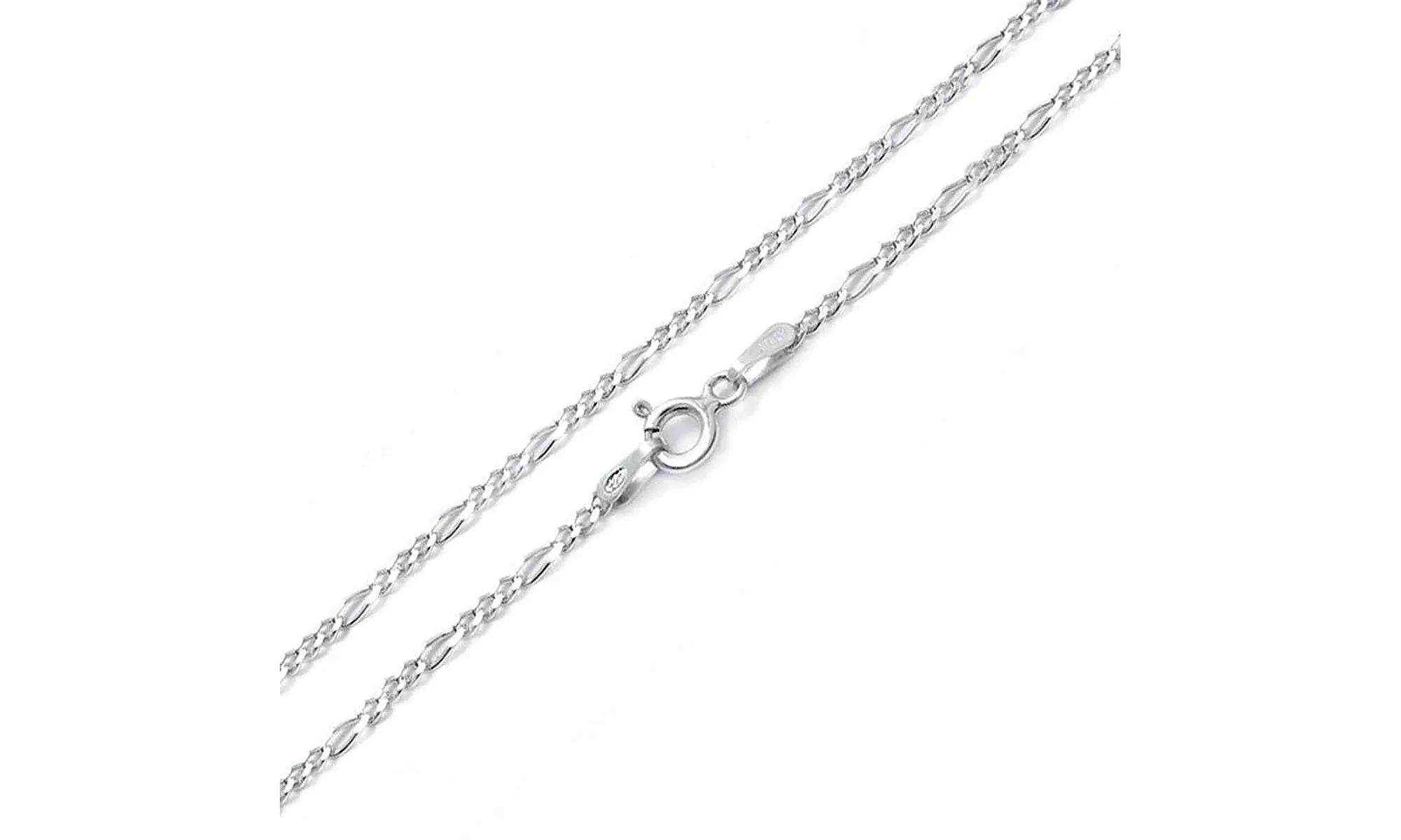 Figaro Chain Link Anklet 50 Gauge High Polish Stackable Sterling Silver Italy - Second Medium