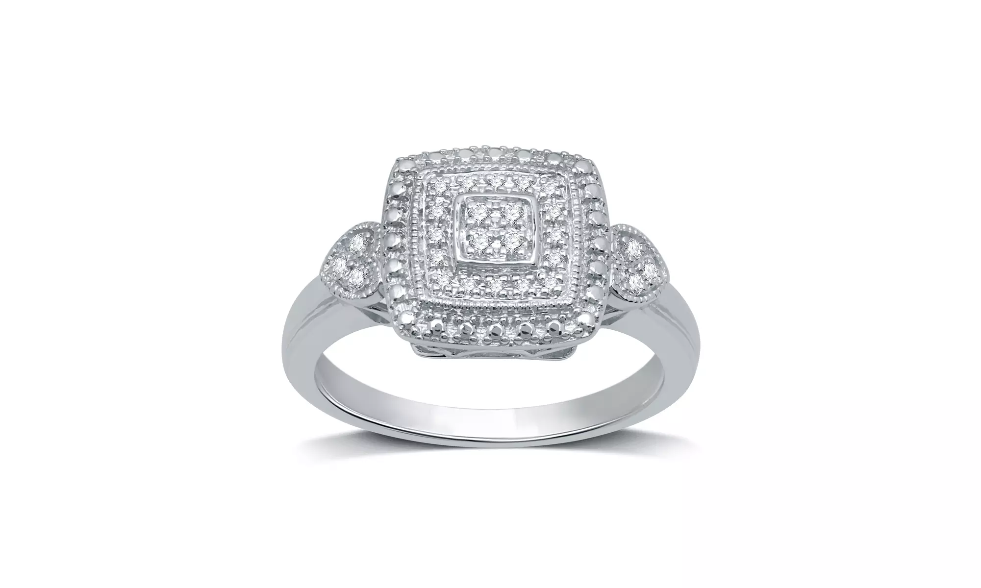 1/10 CTTW Composite Diamond Cushion Frame Ring Sterling Silver By DeCarat - Primary Image