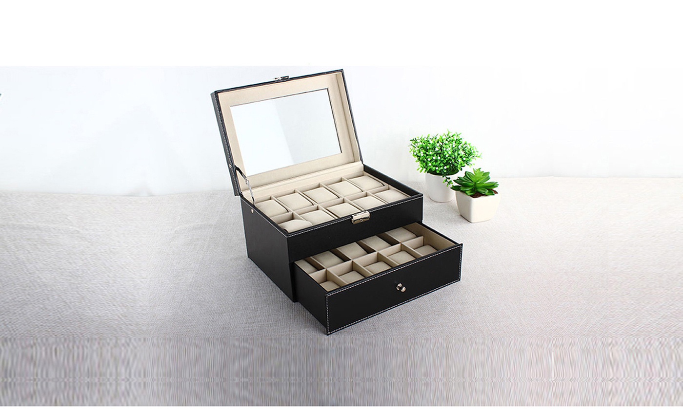 PU Leather Watch Cushion Display Glass Top Organizer Box(6,10,12,20,24 Slots)
