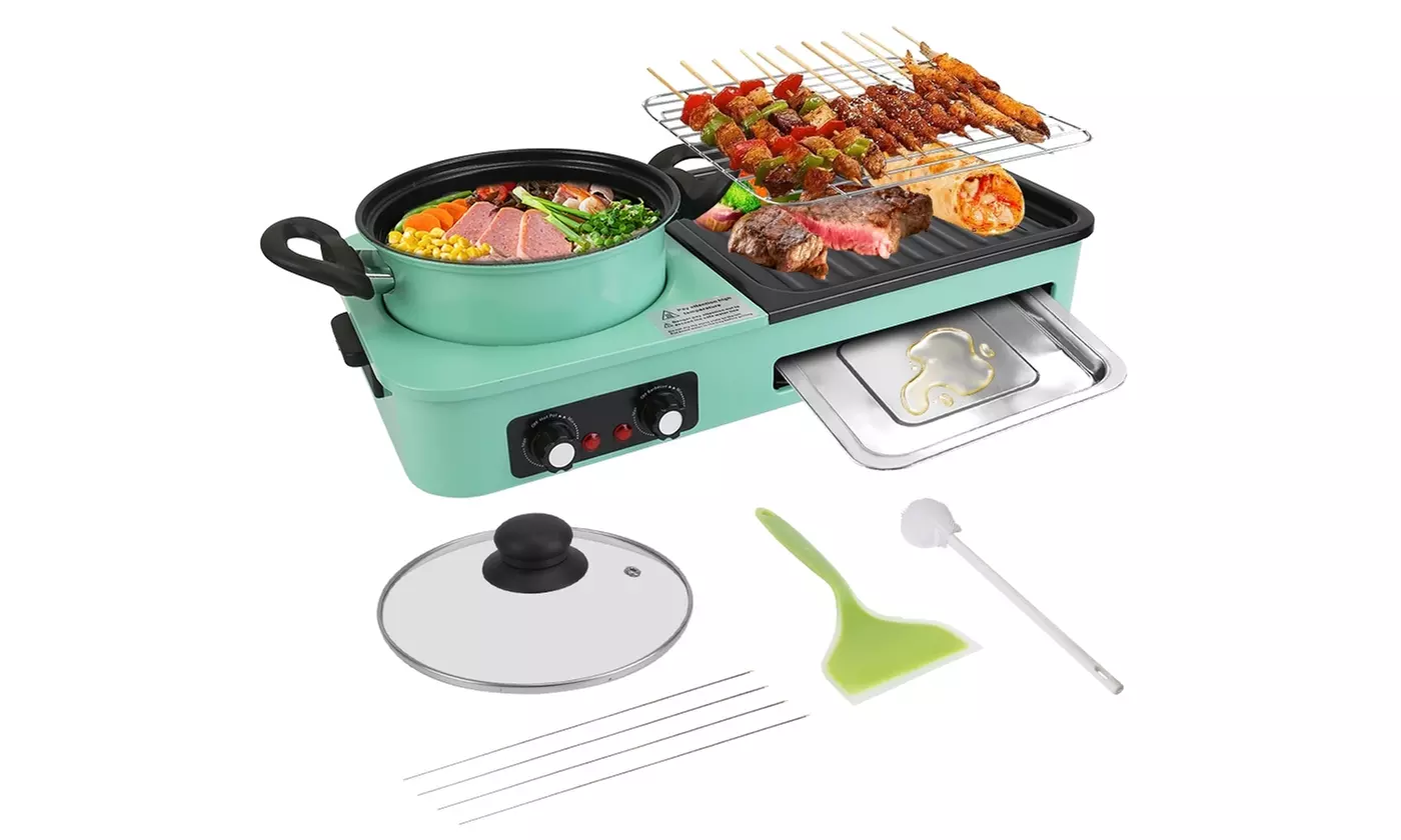 iMounTEK 3-in-1 Electric Hot Pot and Korean BBQ Grill Non-Stick Shabu Cooker