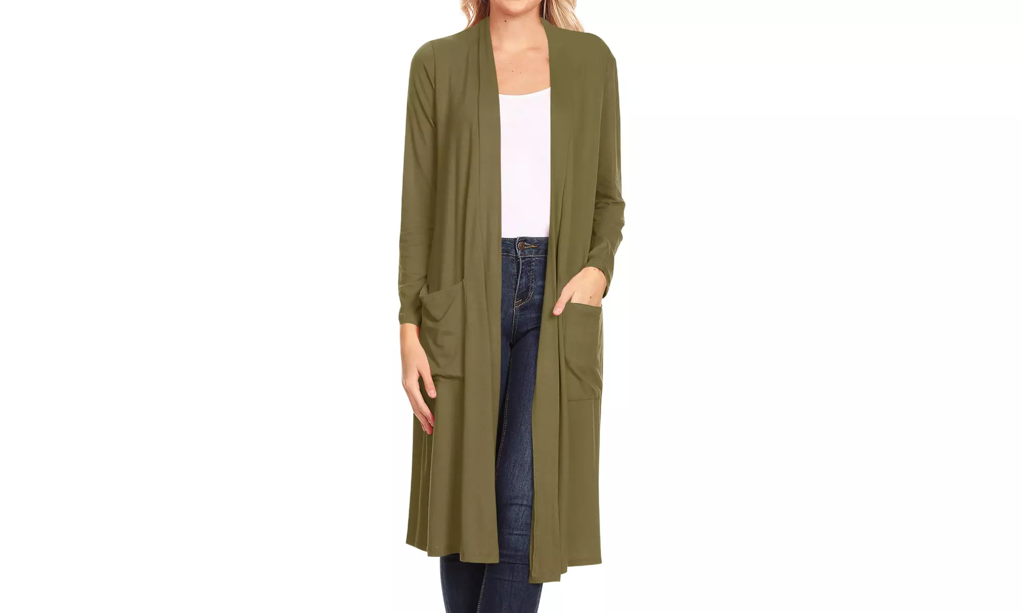 Women's Casual Open Front Side Pockets Solid  Long Cardigan