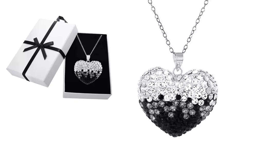 Black And White Crystal Bubble Heart Necklace Made With Crystals From Swarovski