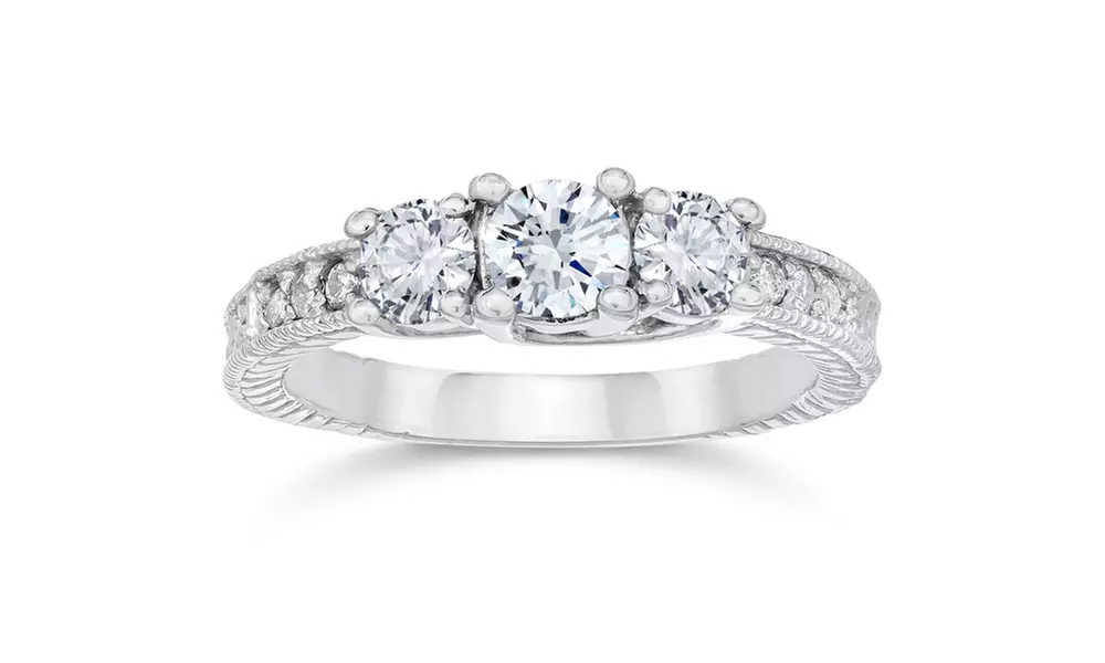 1ct Three Stone Lab Created Diamond  Engagement Round Ring 14K White Gold - Primary Image