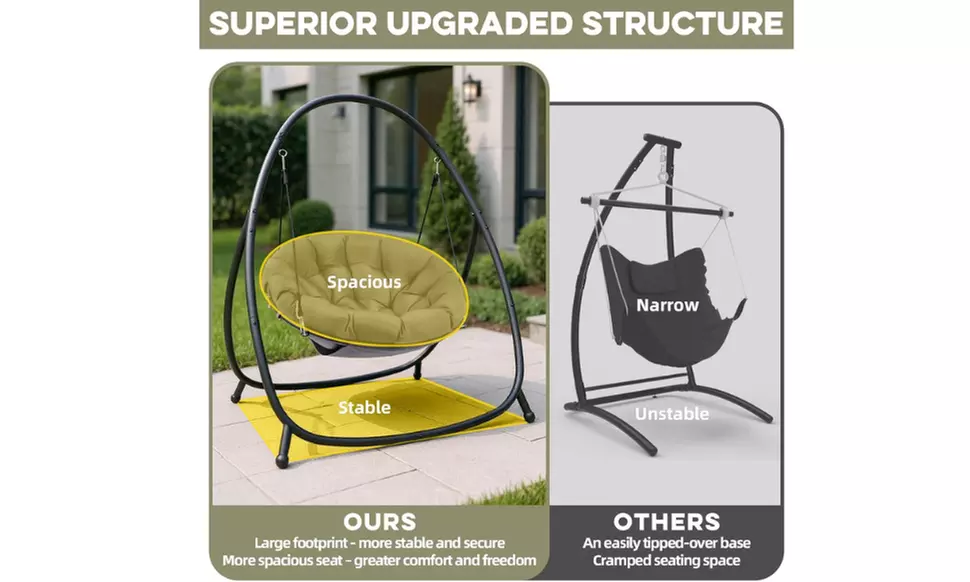 Heavy-Duty Steel Hanging Egg Swing Chair with Cushion and Stable Four-Leg Base