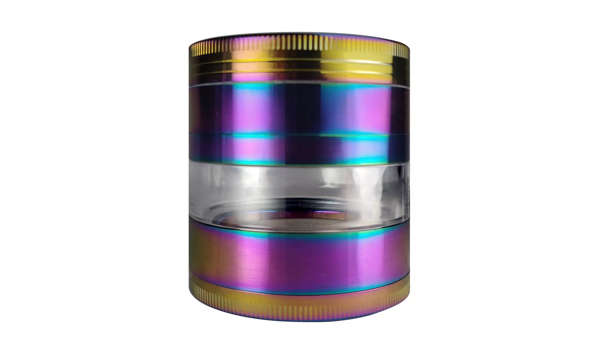 Chrome Aluminum 4 piece Herb Grinder with clear window and Pollen Screen - Second Medium