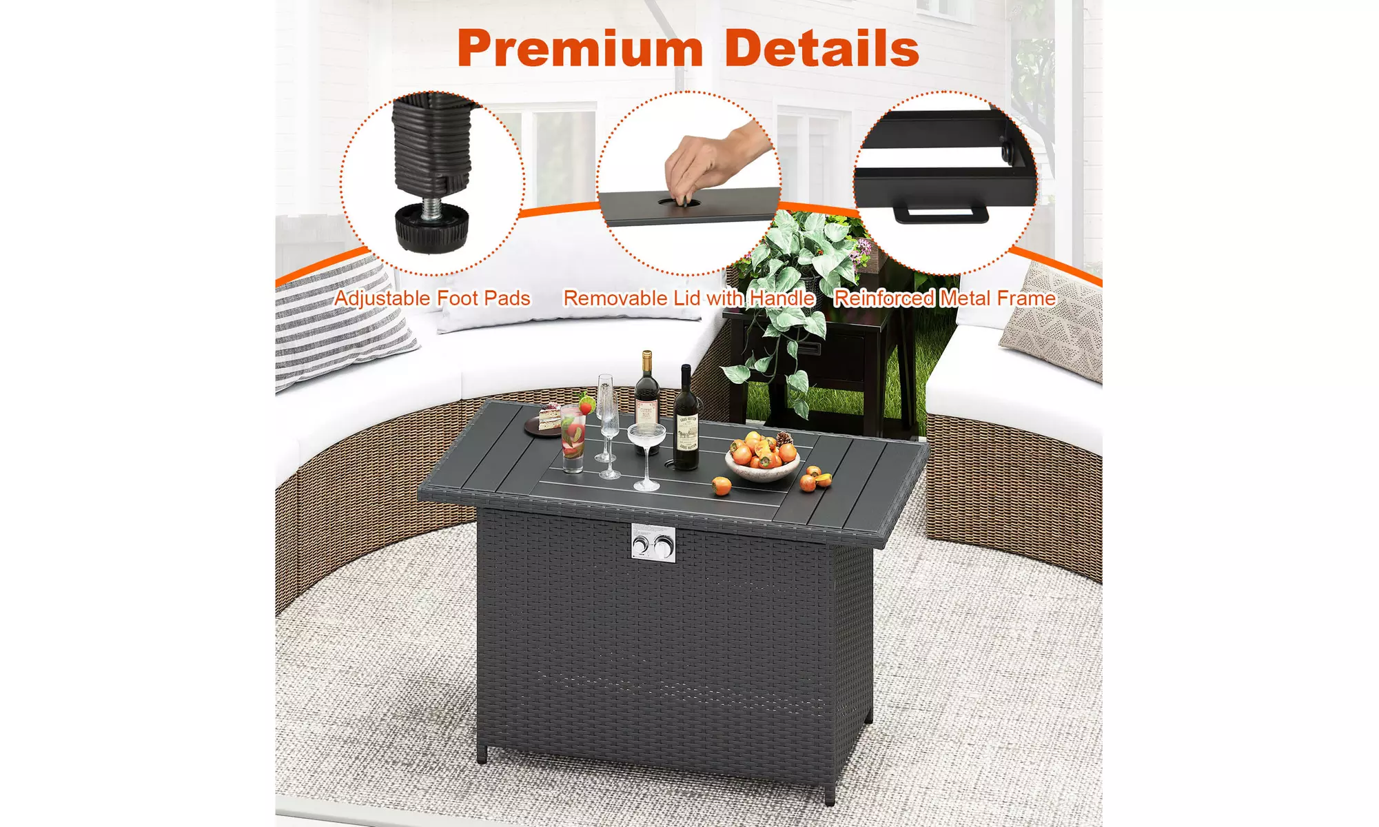 Costway Propane Fire Pit Table with Metal Slatted Tabletop & Steel Burner