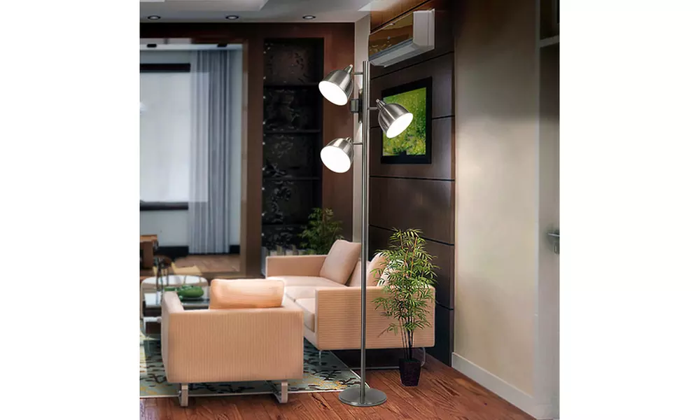 Tensor 3 Head Stainless Steel Floor Lamp with CFL Bulbs Included - Primary Image