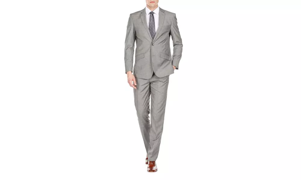 2-Pack Men's Slim Fit Sharkskin 2PC Suits; Various Colors Available