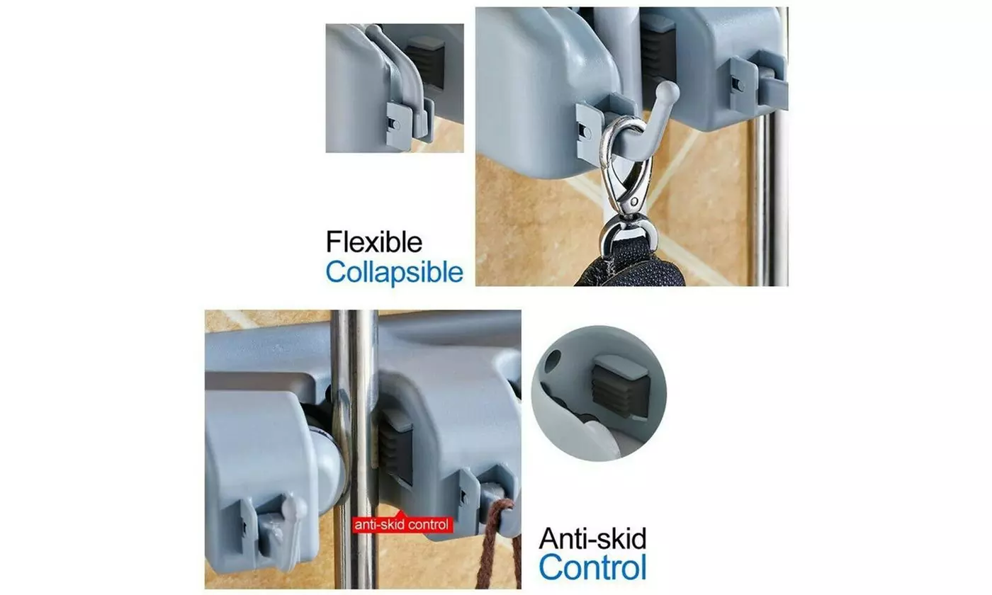 Broom Holder and Garden Tool Garage Organizer 5 Slots 6 Hooks for Rake Mop Wall