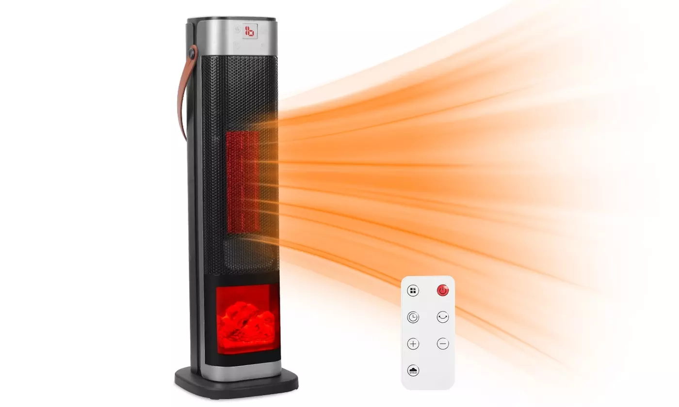 iMounTEK 1500W Oscillating Ceramic Tower Space Heater with 3D Flame & 3 Modes