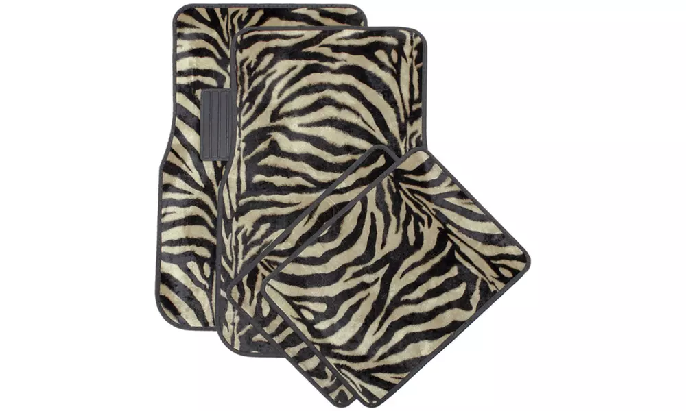 OxGord Front & Back Seat Zebra/Tiger Stripe Carpet Mats for Car/Truck/Van/SUV - Primary Image